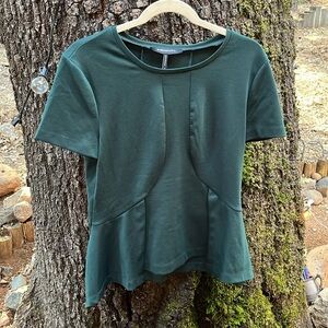 NWT BCBG Max Azria Dark Green Peplum Layered Fitted Short Sleeve Top